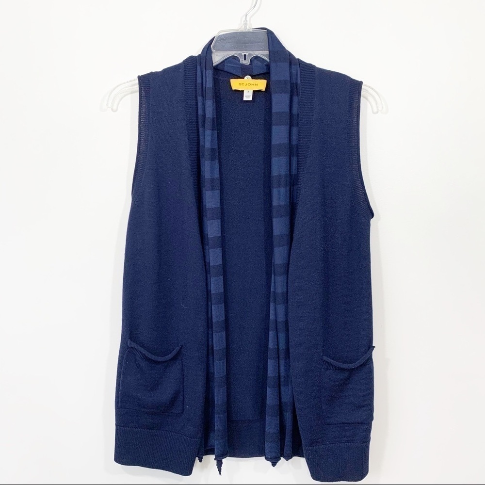 St. John Open front vest cardigan striped insert